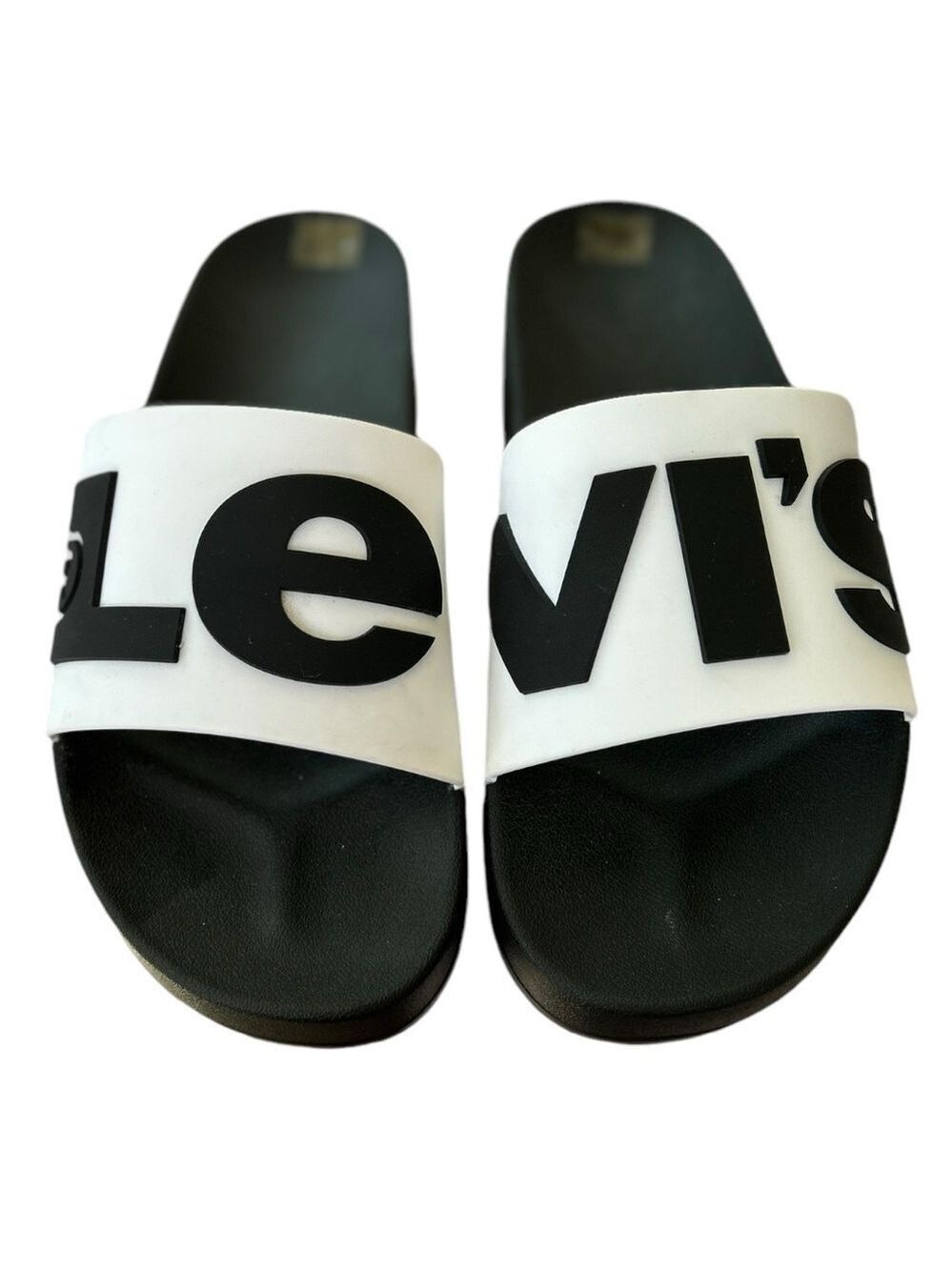 Levis NEW Split Logo Platform Slide Sandals Slip-On Shoes Black White Size 10